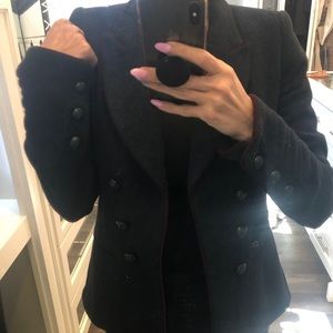 Zara navy blue double breasted wool jacket coat xs